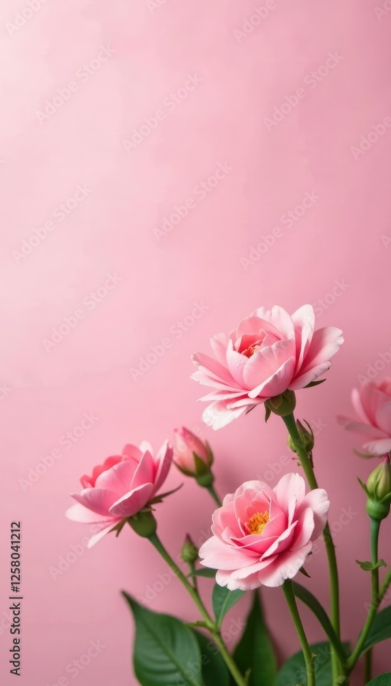 Delicate pink flowers blooming in a lush garden on a soft pink background, nature, pastel, gentle Delicate pink flowers blooming in a lush garden on a soft pink background, nature, pastel, gentle