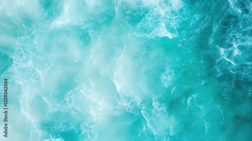 Fototapeta premium This image showcases gentle aqua waves flowing across a turquoise ocean surface, capturing a sense of calmness, serenity, and the sheer beauty of nature's simplicity and rhythmic movement.