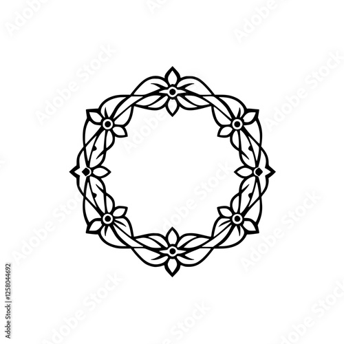 Decorative circular wreath floral frame composed of artistic flowers.