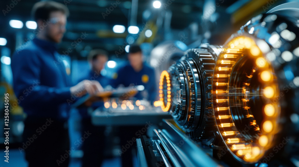 dynamic image of engineers working on advanced machinery in factory dynamic image of engineers working on advanced machinery in factory