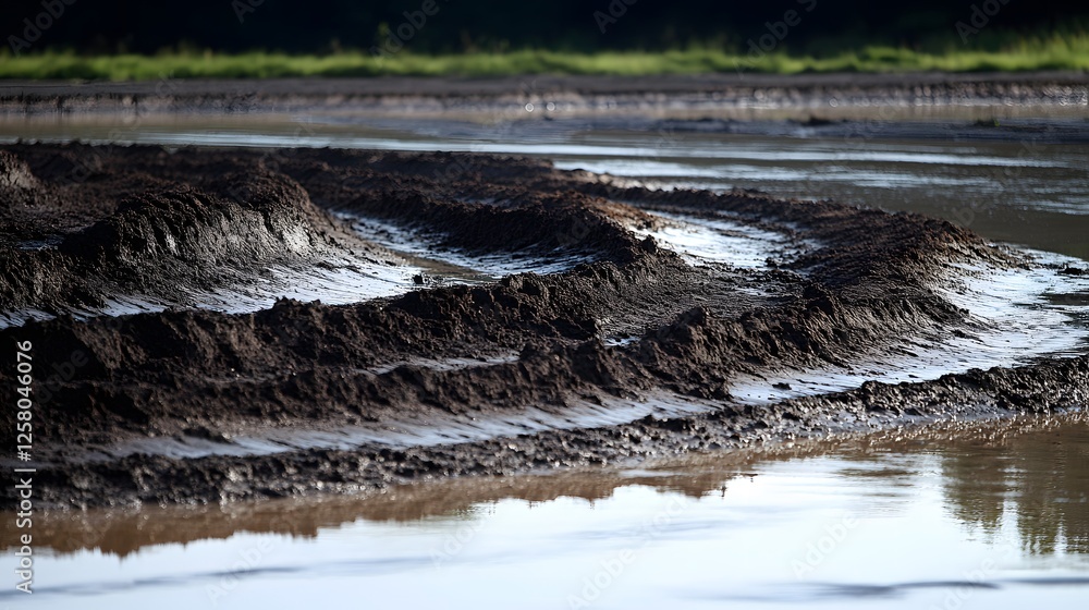 Muddy Tire Tracks on Wet Ground Muddy Tire Tracks on Wet Ground