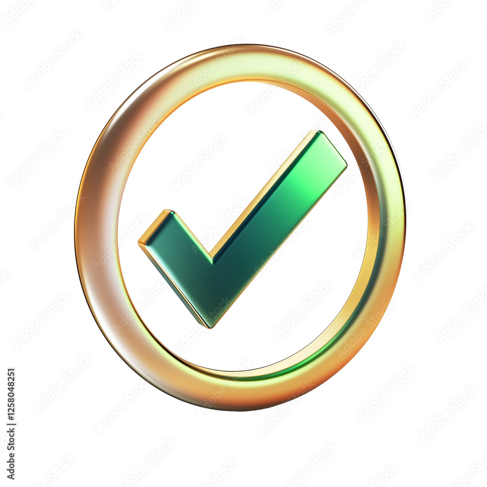 3D Render of Green Check Mark Icon in Golden Circle Approval Success Symbol, Transparent Background, Ai Generative Images 3D Render of Green Check Mark Icon in Golden Circle Approval Success Symbol, Transparent Background, Ai Generative Images