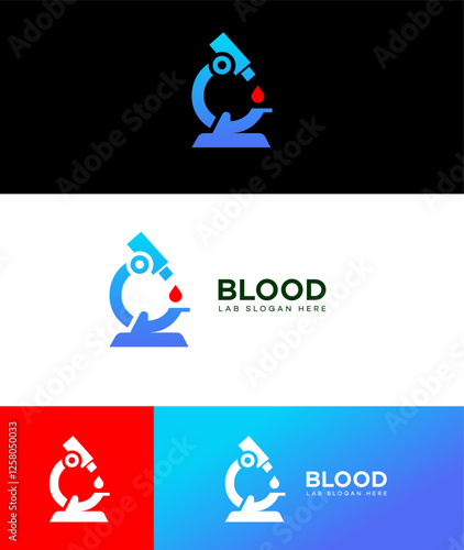 Blood Lab Logo Design Microscope, Blood Drop, Medical Analysis