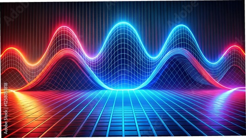 3D Sine Wave Graph with Vibrant Neon Colors on Black Background