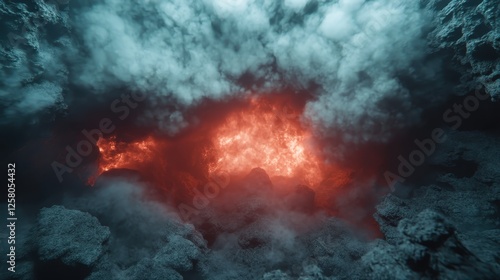 Wallpaper Mural A mesmerizing view of glowing lava and smoke rising from a volcanic abyss, creating an otherworldly atmosphere that evokes feelings of awe and reverence towards nature's power. Torontodigital.ca