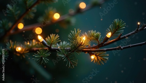 Wallpaper Mural Twinkling Christmas lights on a bare tree branch, ornate, evergreen Torontodigital.ca