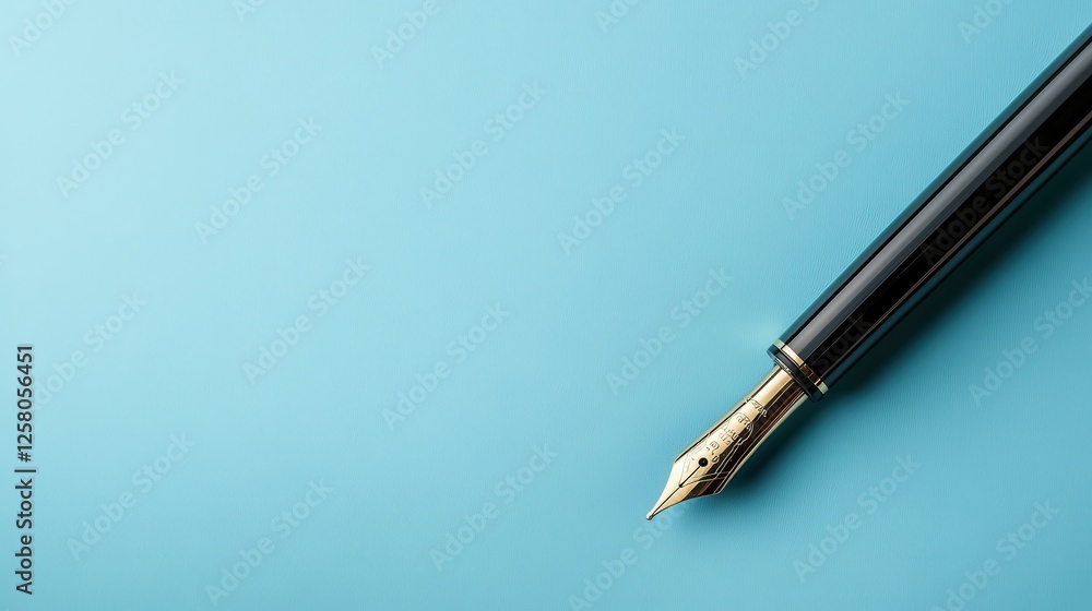 A beautifully crafted fountain pen resting elegantly on a soft blue background, conveying sophistication and the joy of writing, ideal for creatives and professionals. A beautifully crafted fountain pen resting elegantly on a soft blue background, conveying sophistication and the joy of writing, ideal for creatives and professionals.