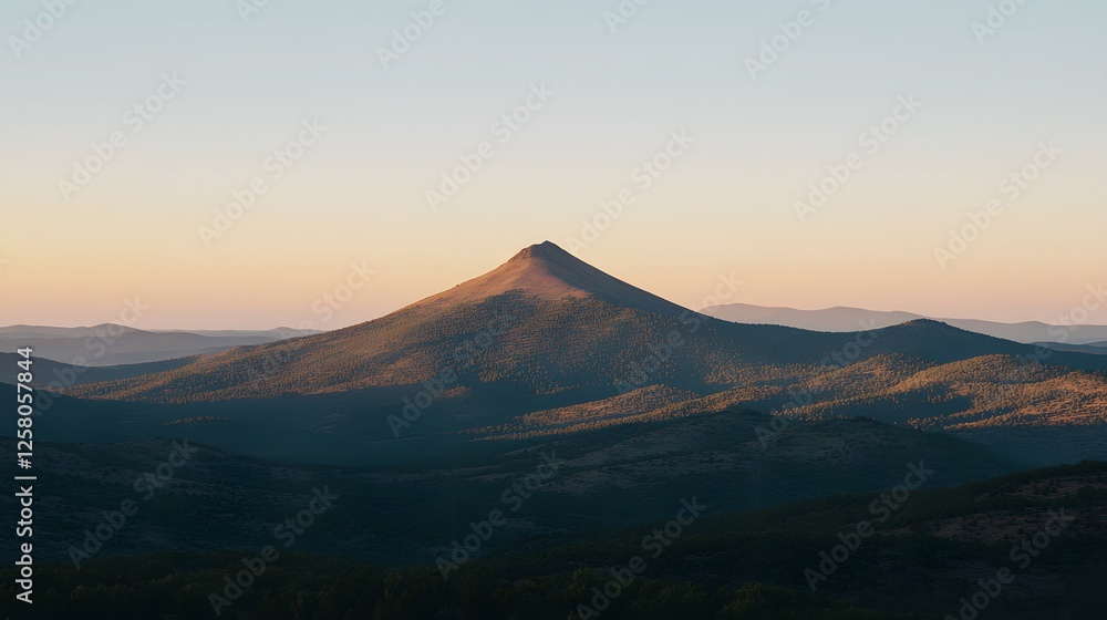 Majestic Mountain Landscape at Sunset, Serene Hilltop View Majestic Mountain Landscape at Sunset, Serene Hilltop View