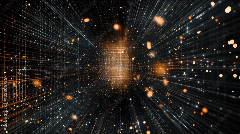 Naklejka premium Black background with quantum computing abstract grid, high-tech futuristic look