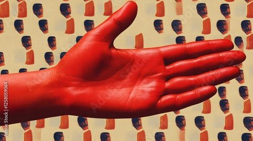 Vibrant Red Hand Reaching Out Abstract Surreal Art
