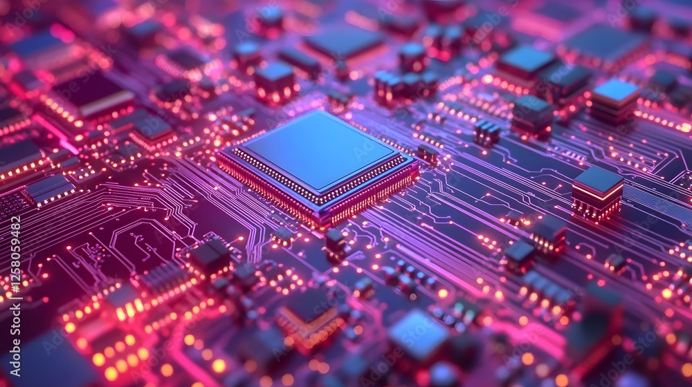 Obraz premium Closeup Circuit Board Technology Digital Microchip