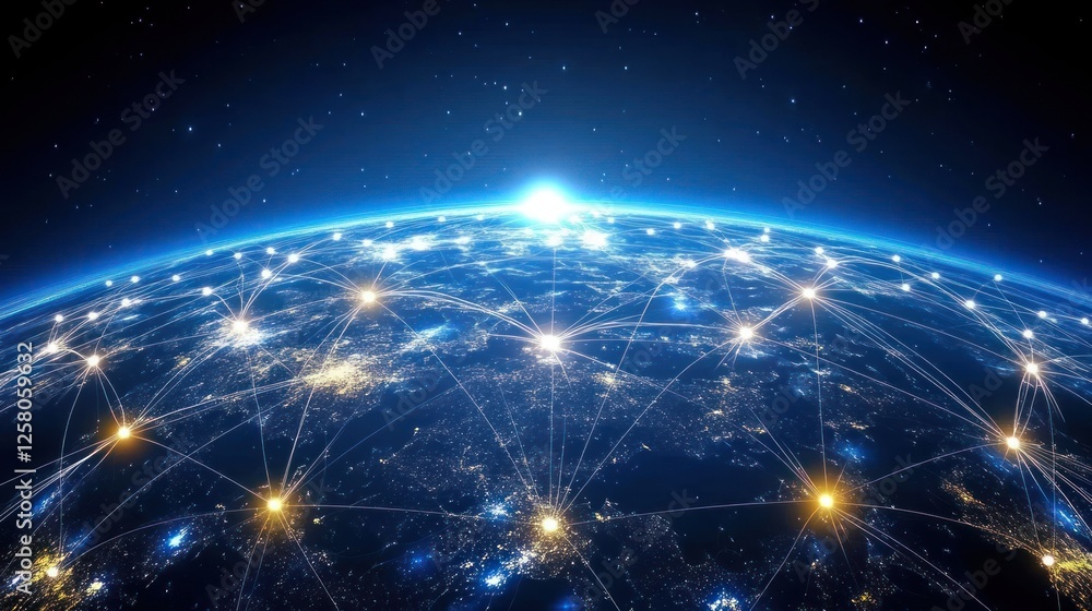 Global network connection, earth at night. Global network connection, earth at night.