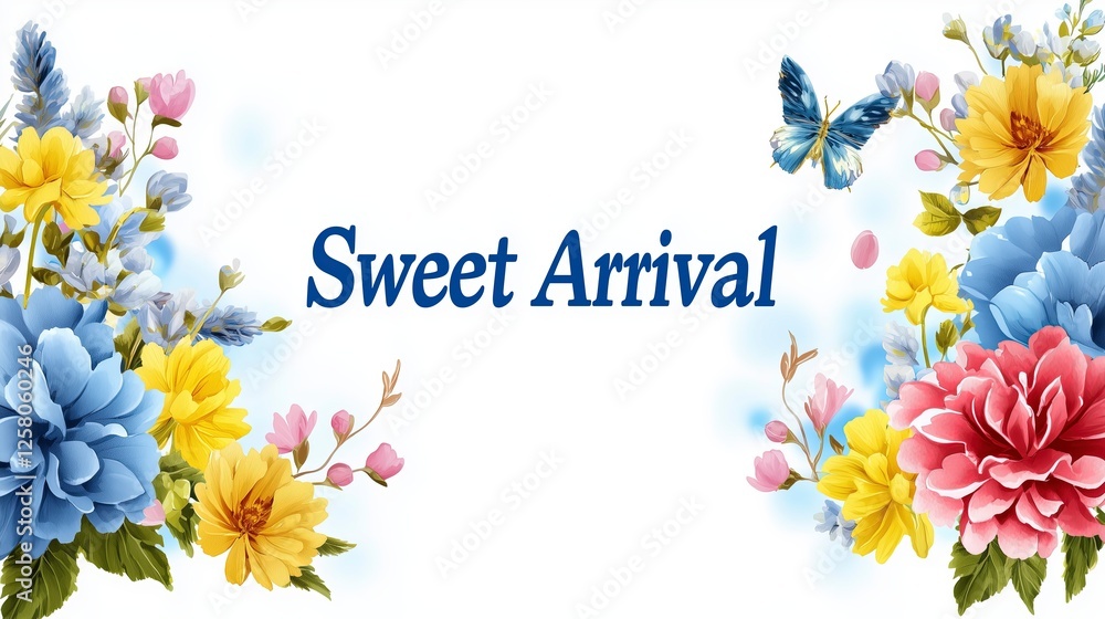 Bright floral arrangement with a butterfly and the phrase Bright floral arrangement with a butterfly and the phrase