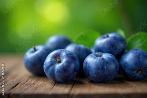 Wallpaper Mural Background of ripe blue plums on a wooden table, atmosphere, natural, plum Torontodigital.ca