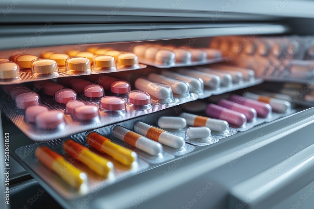 Organized medication storage with various pills