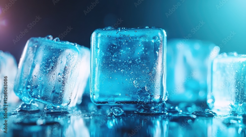An artistic view of ice cubes reflecting light on a dark surface, emphasizing the beauty and complexity of everyday items used for beverages. An artistic view of ice cubes reflecting light on a dark surface, emphasizing the beauty and complexity of everyday items used for beverages.