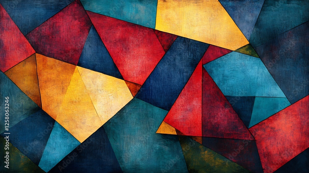 Fototapeta premium Vibrant abstract art featuring richly textured geometric shapes in warm and cool tones. AI Generated