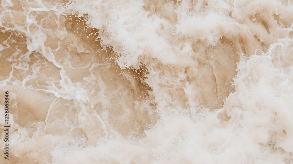 Dynamic Flow of Turbulent Brown River Water with Frothy Waves and Bubbles Creation Scene Dynamic Flow of Turbulent Brown River Water with Frothy Waves and Bubbles Creation Scene
