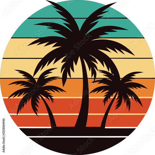 palm leaves silhouette on retro vintage background