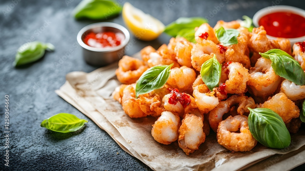 Crispy Fried Calamari with Spicy Chili Sauce and Basil Crispy Fried Calamari with Spicy Chili Sauce and Basil