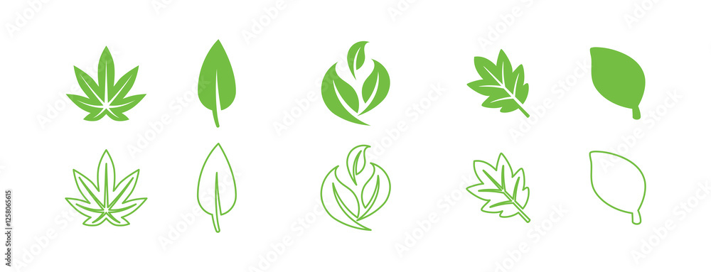 Green leaf icons set. Leaves icon on isolated background. Collection green leaf. Elements design for natural, eco, vegan, bio labels. Vector illustration EPS 10 Green leaf icons set. Leaves icon on isolated background. Collection green leaf. Elements design for natural, eco, vegan, bio labels. Vector illustration EPS 10