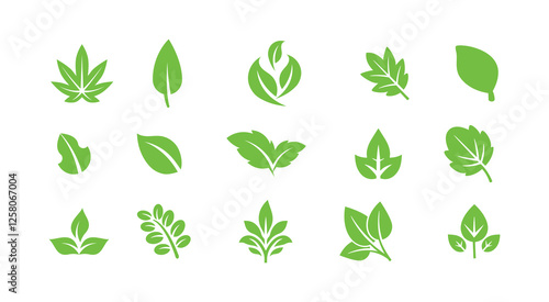 Green leaf icons set. Leaves icon on isolated background. Collection green leaf. Elements design for natural, eco, vegan, bio labels. Vector illustration EPS 10