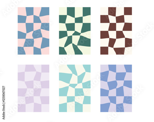 A set of vector backgrounds in a checkerboard style with soft pastel colors, ideal for modern design projects and creative applications. Perfect for digital art, website backgrounds, and graphic desig