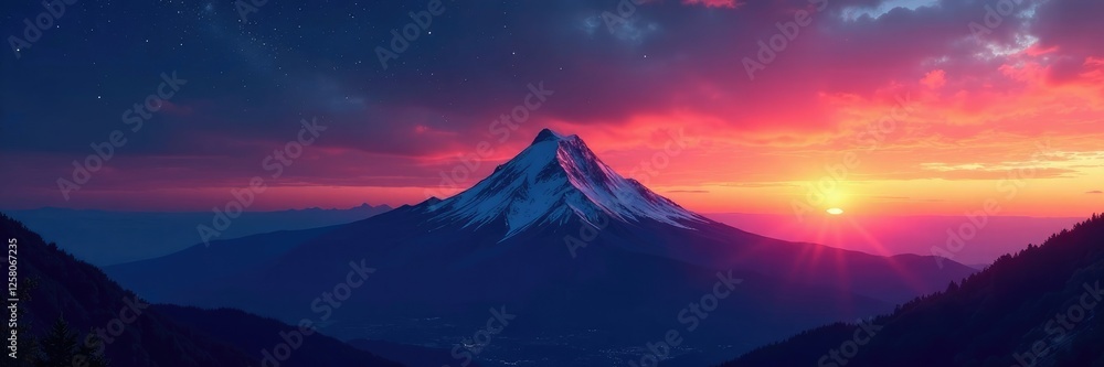 Mountain peak at sunset with a clear night sky, night sky, serene Mountain peak at sunset with a clear night sky, night sky, serene