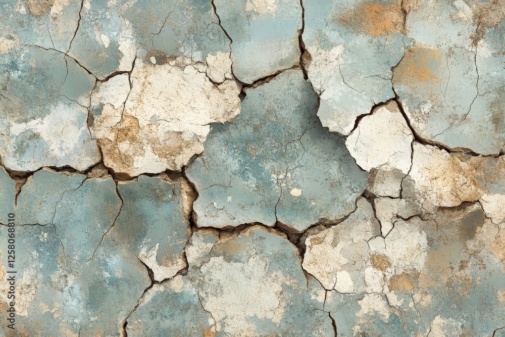 Obraz premium Cracked plaster wall creates a unique texture in soft blue and white tones