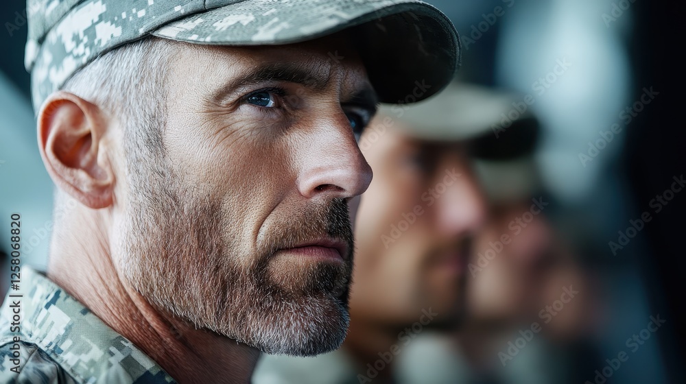 A close-up of a soldier with a bold demeanor, dressed in camouflage gear, reflecting a strong and experienced persona with a hint of resolve and loyalty. A close-up of a soldier with a bold demeanor, dressed in camouflage gear, reflecting a strong and experienced persona with a hint of resolve and loyalty.