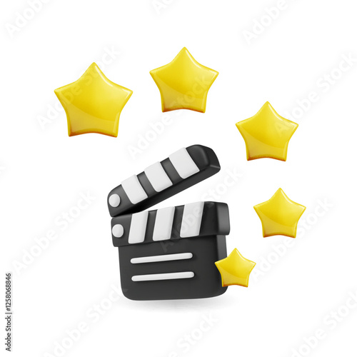 Film rating, Cinema Awards nomination, ranking golden stars, movie festival ceremony icon . Vector cartoon 3d isolated