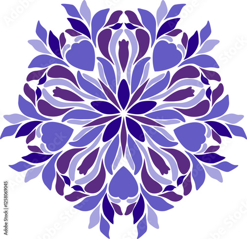Symmetrical purple floral circle design
