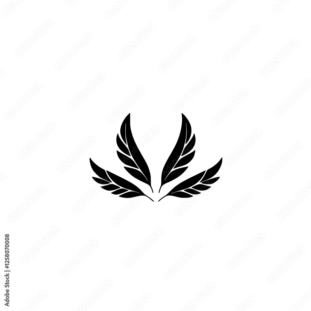 Black and White Emblem of Abstract Feathers in a Minimalist Composition. Black and White Emblem of Abstract Feathers in a Minimalist Composition.