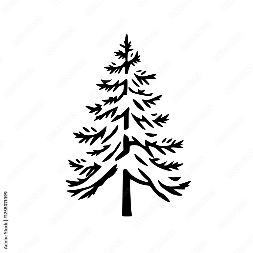 Silhouette of a Fir Tree, Black and White Minimalist Illustration, Christmas Icon, Vector Design. Silhouette of a Fir Tree, Black and White Minimalist Illustration, Christmas Icon, Vector Design.