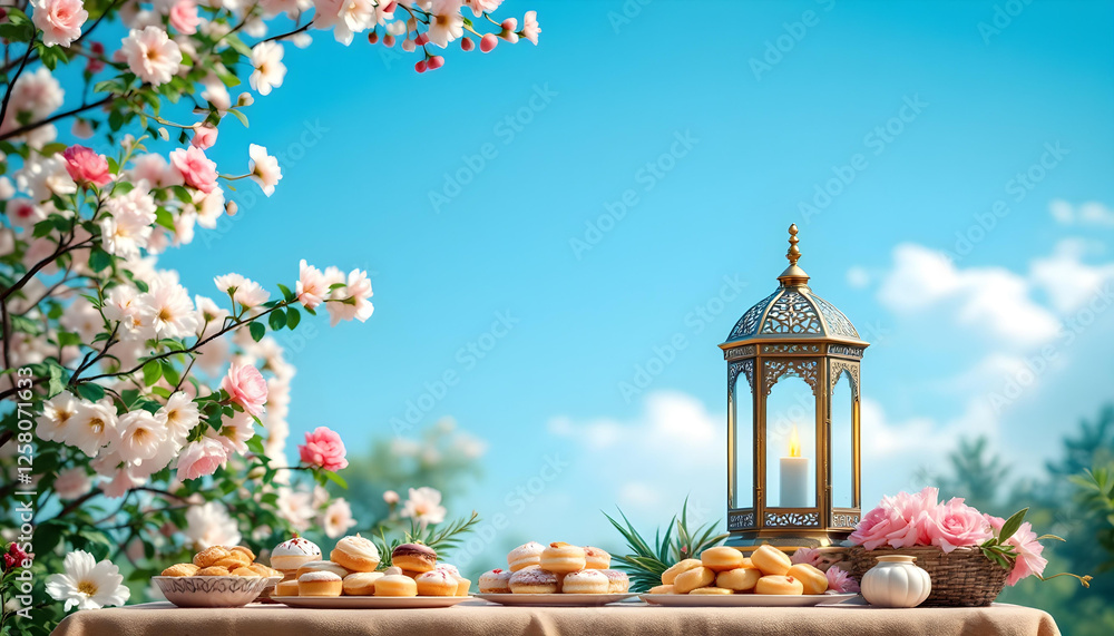 A beautifully designed Ramadan Kareem invitation card with a dark green background, glowing golden lanterns, and symmetrical floral motifs. The central blank space allows for inserting quotes, prayers A beautifully designed Ramadan Kareem invitation card with a dark green background, glowing golden lanterns, and symmetrical floral motifs. The central blank space allows for inserting quotes, prayers