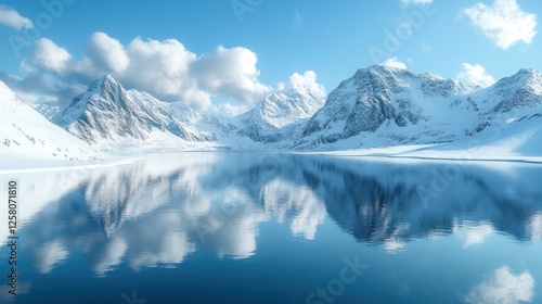 Wallpaper Mural Serene winter landscape showcasing snow-capped mountains reflecting in a tranquil lake under blue skies Torontodigital.ca