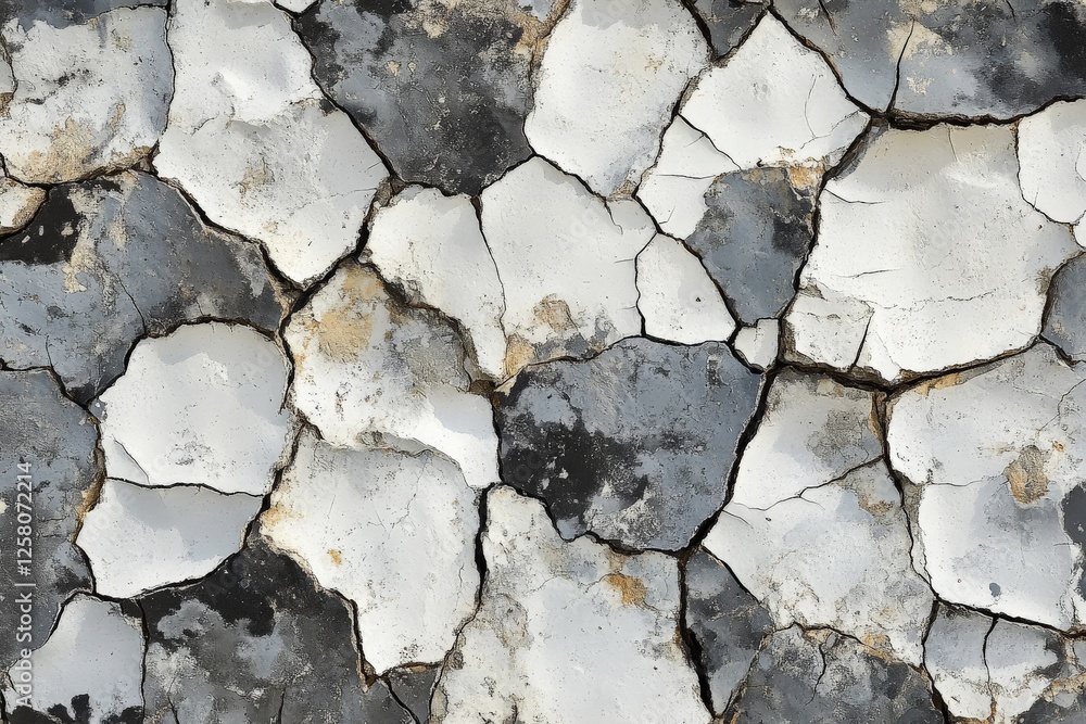 Cracked surface of parched soil under clear sky revealing texture and color variations in an arid environment Cracked surface of parched soil under clear sky revealing texture and color variations in an arid environment