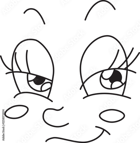 a sly face with half-open eyes with eyelashes looking at the camera with a smirk on his face