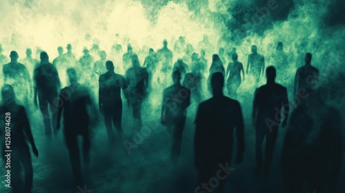 Mysterious figures emerging from fog in an eerie setting