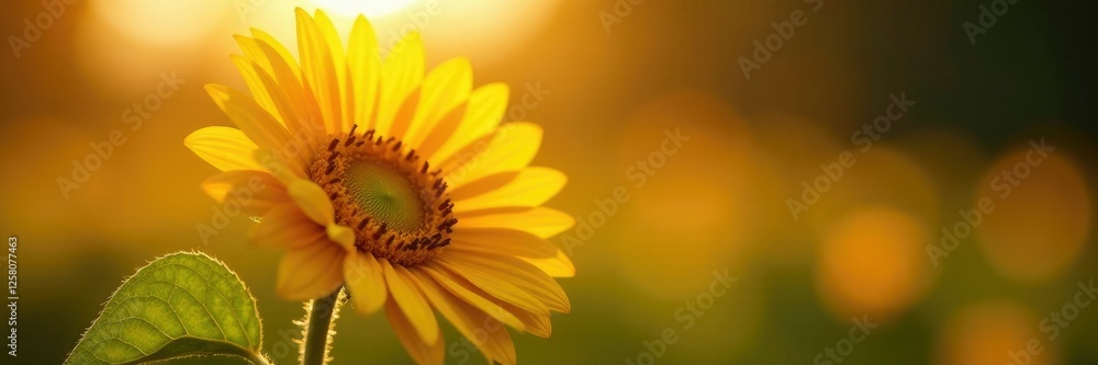 Obraz premium Backlit sunflower with delicate petals and a strong stem, colorful, sunflower
