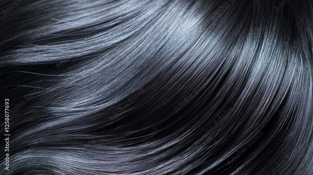 Sleek raven-black hair with metallic sheen Sleek raven-black hair with metallic sheen