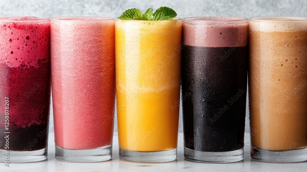 A vibrant display of colorful smoothies in tall glasses showcases a variety of flavors, perfect for sharing among friends and celebrating healthy indulgence. A vibrant display of colorful smoothies in tall glasses showcases a variety of flavors, perfect for sharing among friends and celebrating healthy indulgence.