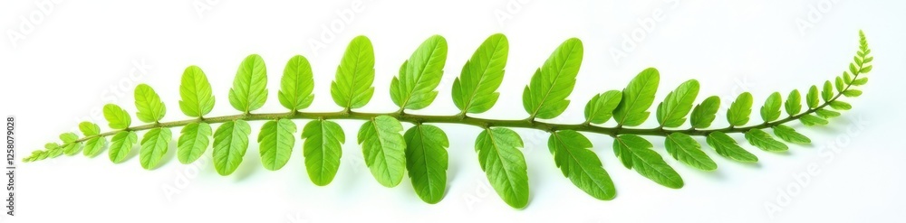 delicate green fern frond isolated on white background, botanical, green delicate green fern frond isolated on white background, botanical, green
