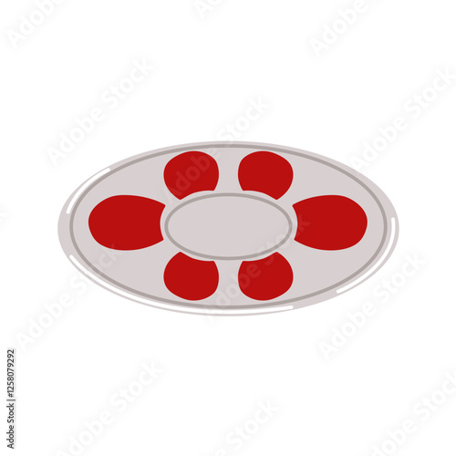 Traditional Turkish tea saucer with red spot in flat style. A minimalist and cultural element for culinary, kitchenware or cultural design. Illustration isolated on a white background.