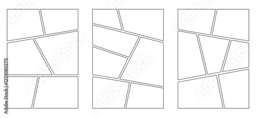 Set of templates for manga comic panels. Comic or Manga background frames and panels, designed for use by mangaka or comic artists. Empty page frame for comic book, photo collage, poster, flyer.