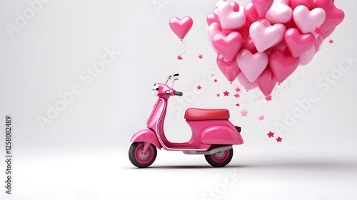 Pink Scooter with Heart Shaped Balloons Romantic Valentine s Day Concept
