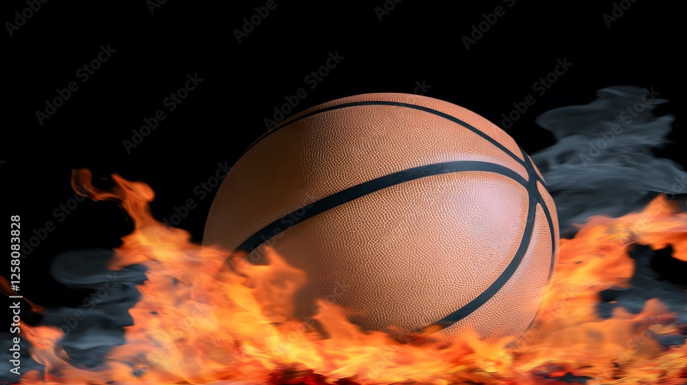 Fototapeta premium Fiery Basketball on Fire Background Sport Image
