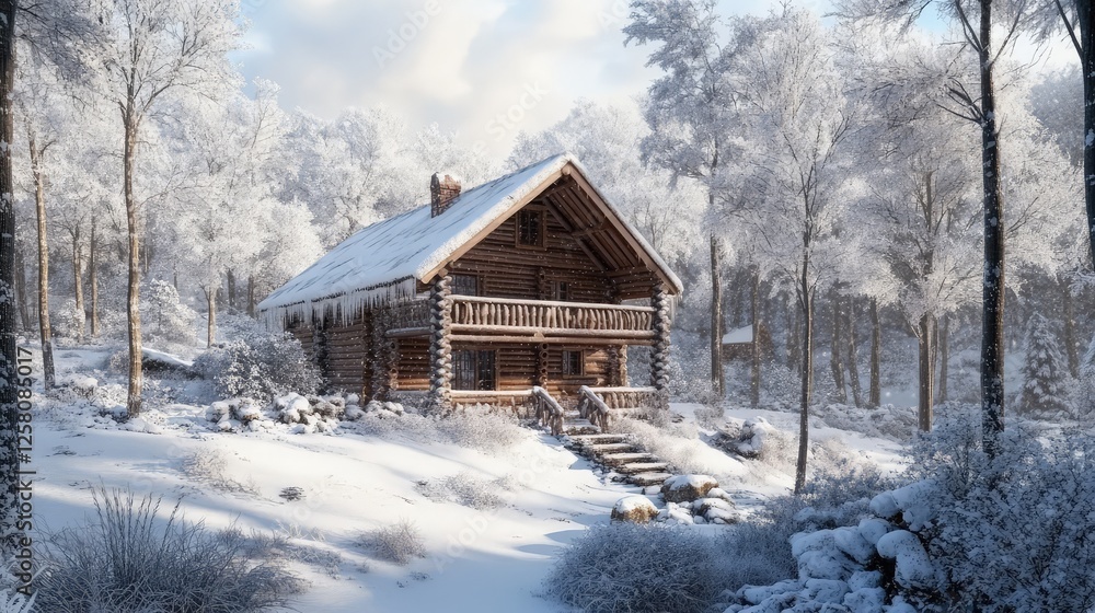 The surrounding trees stand tall and silent, their branches bowing under the weight of the snow, creating a peaceful, untouched winter scene. The surrounding trees stand tall and silent, their branches bowing under the weight of the snow, creating a peaceful, untouched winter scene.