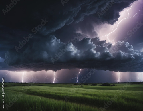 Dramatic Thunderstorm Over Vast Open Fields photo