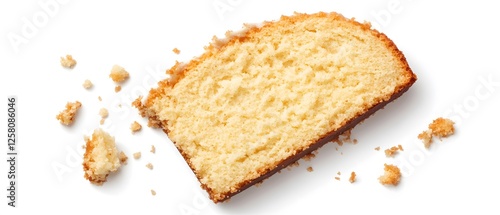 Delicious Buttermilk Loaf Cake Slice, Crumbs Isolated on White Background